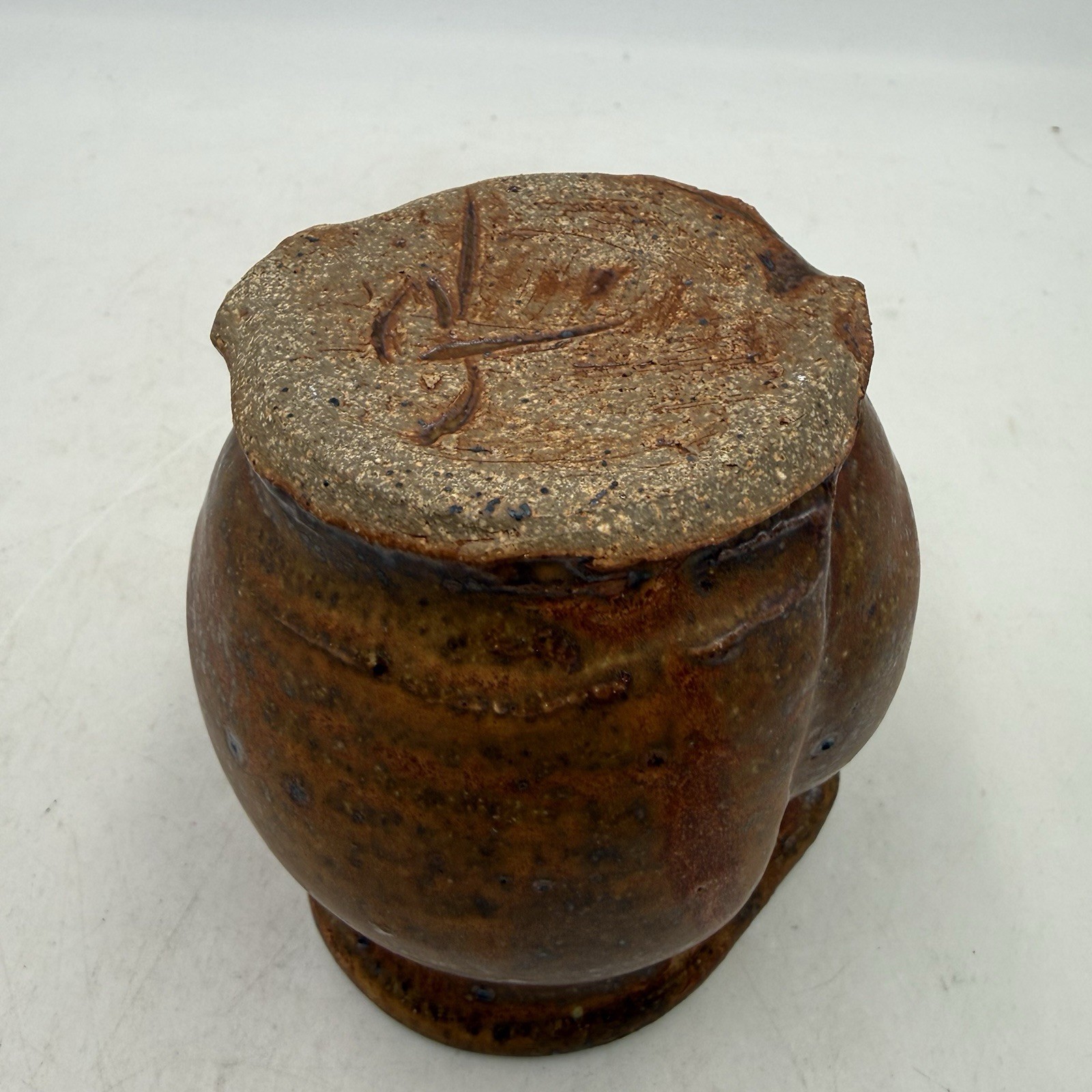 Artist Signed Studio Art Pottery Vase, Rust Color Handmade, 3.5” Tall