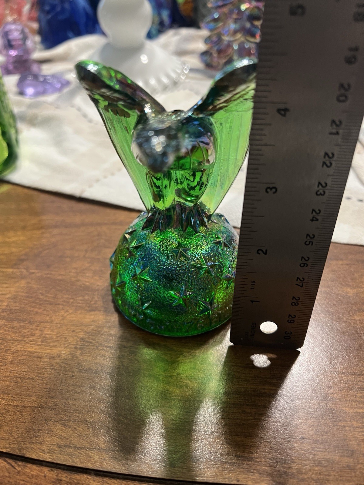 Vintage Summit Art Glass Hand Pressed Green Iridescent Eagle USA 1776 to 1976