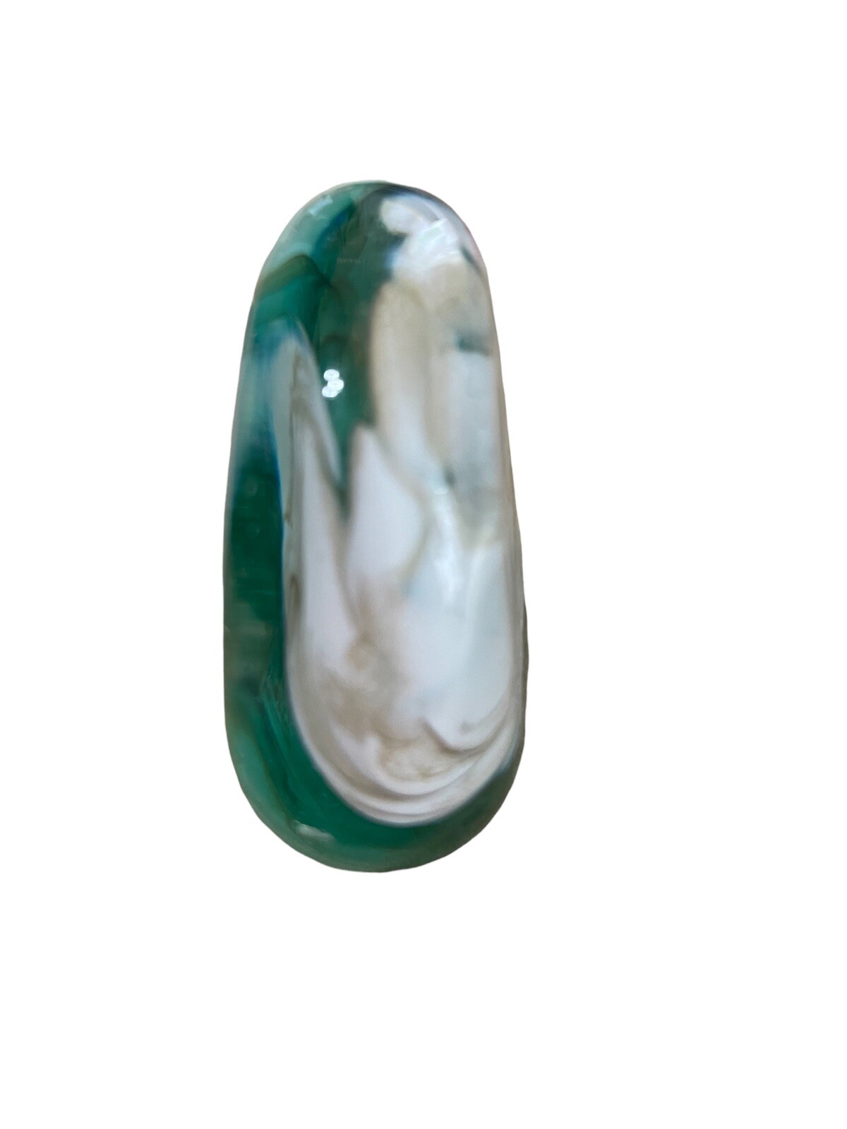 Willow Tree Glass Paperweight Cliff Rock Murano Style Glass Green&White Abstract
