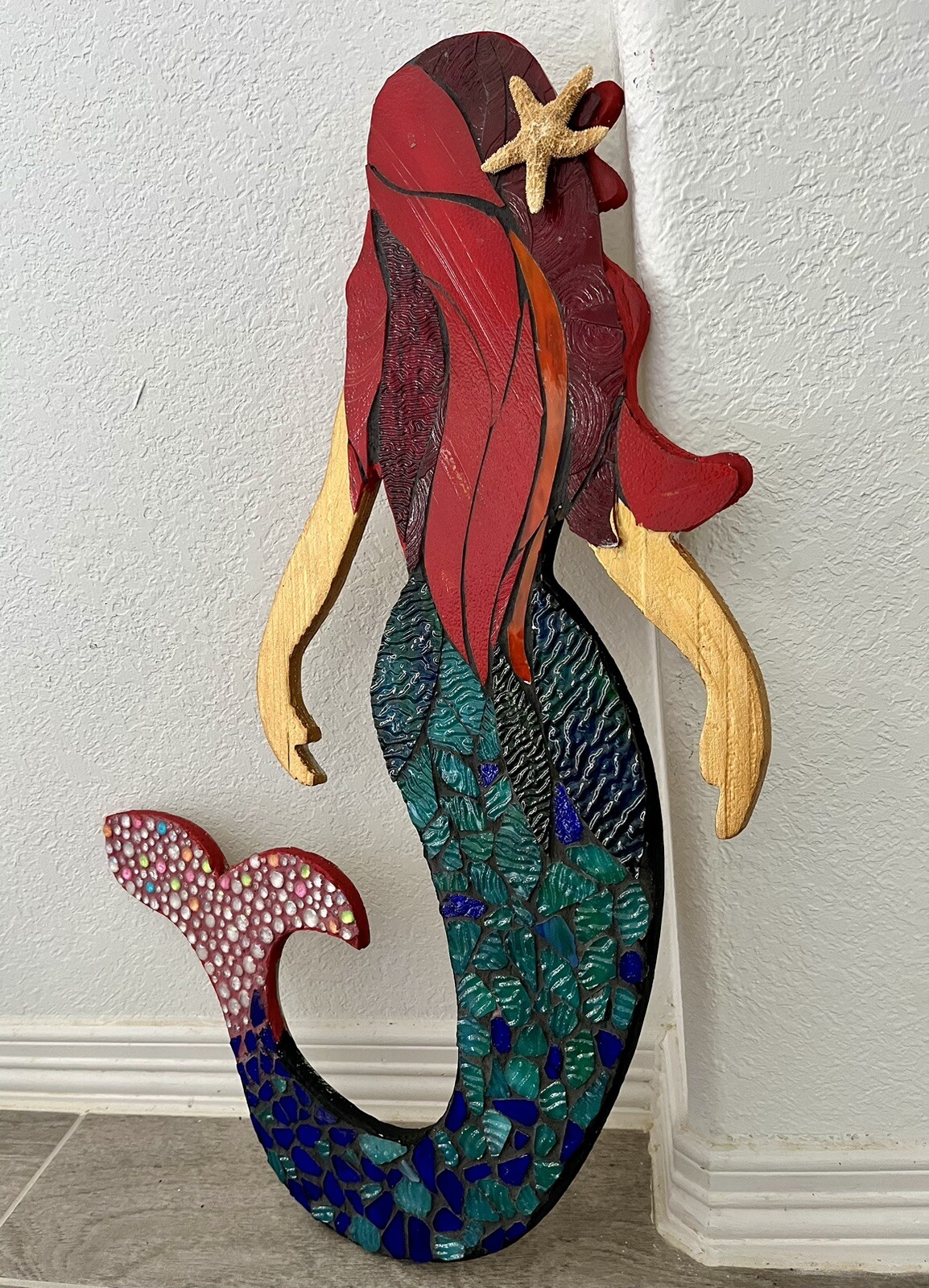 Mermaid Stained Glass Starfish Mosaic Wall Art Sculpture Ocean Nautical Fantasy