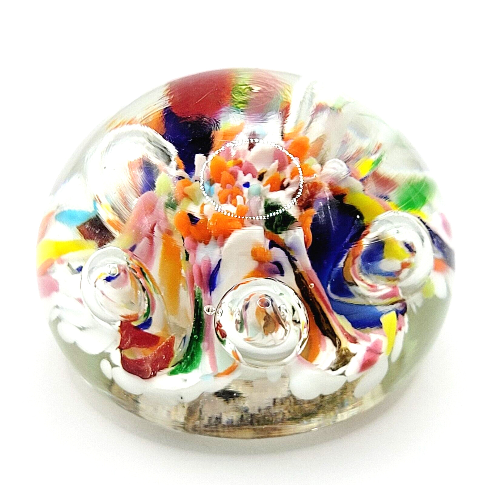 Maude Bob St Clair Colorful Art Glass Paperweight Control Bubbles 1975 Signed