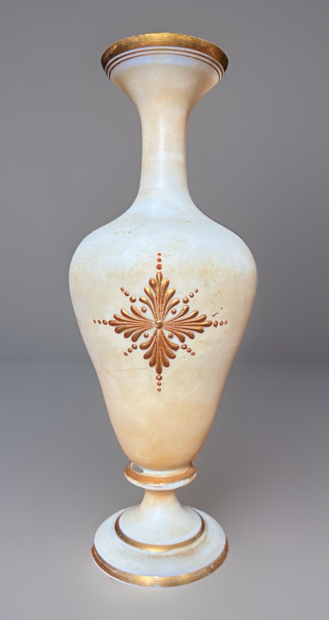 Baccarat Opaline Glass Vase With Hand Painted Woman Signed