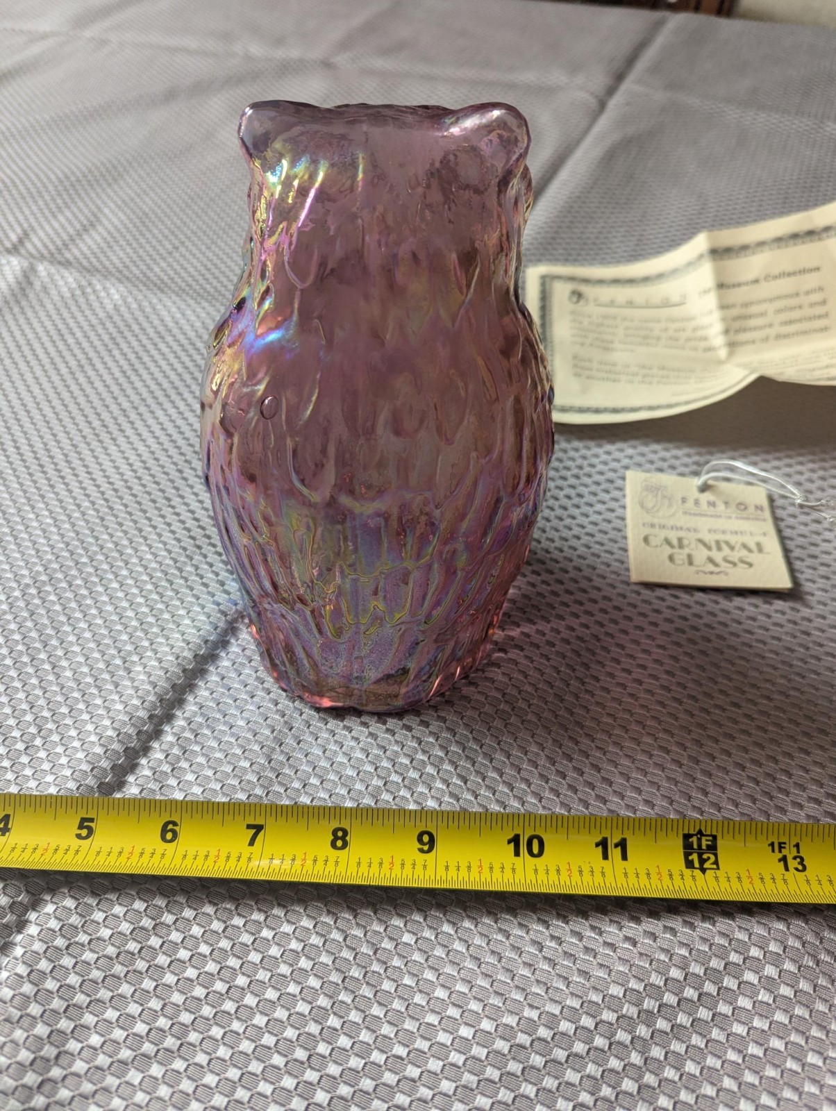 FENTON OWL Purple Carnival Iridescent Glass 6.5″ Tall Pink Amethyst Hollow