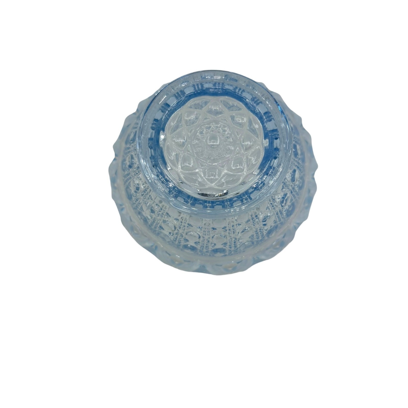 Vintage Imperial Glass Laced Edge Blue Opalescent Basket Bowl Candy Dish 5.25