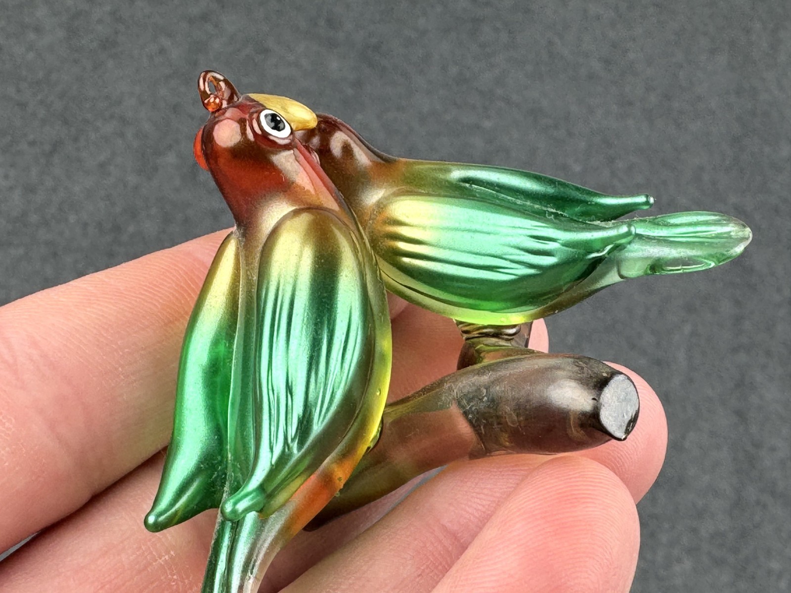 Hand Blown Glass Parrot Pair Figurine Art Sculpture Decor Miniature 2″
