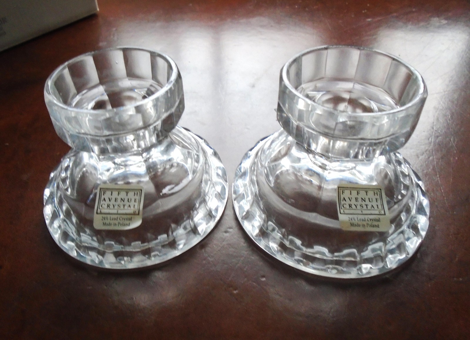 Royal Limited CRYSTAL GLASS HURRICANE LAMPS Pair 1995 POLAND 24% Crystal NIB