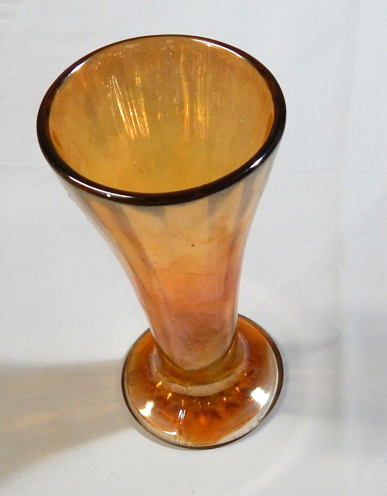 Antique Imperial Carnival Glass Smooth Panel Vase Marigold 6 3/4″