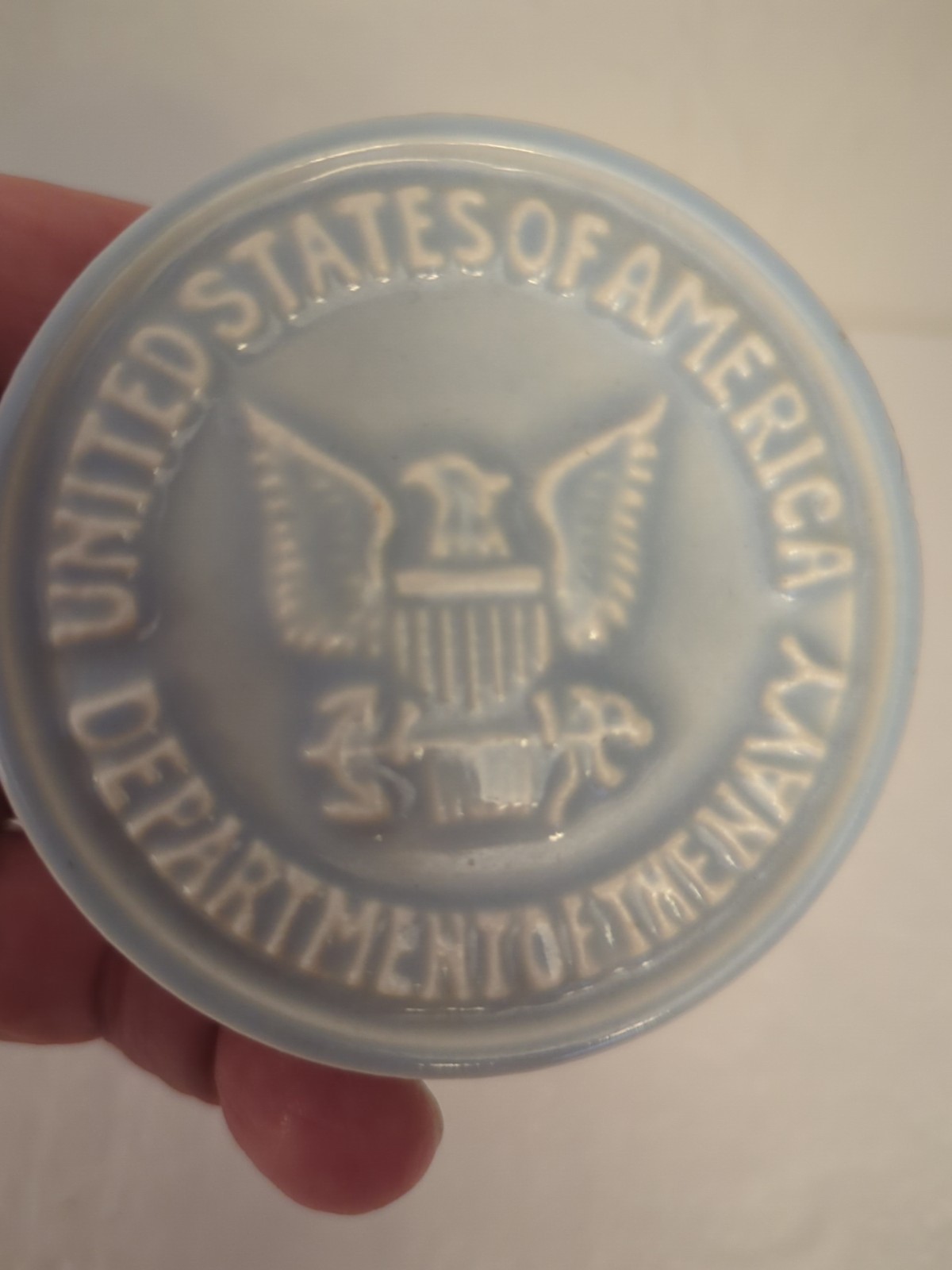 United States of America Department of The Navy Sky Blue Pottery Paperweight