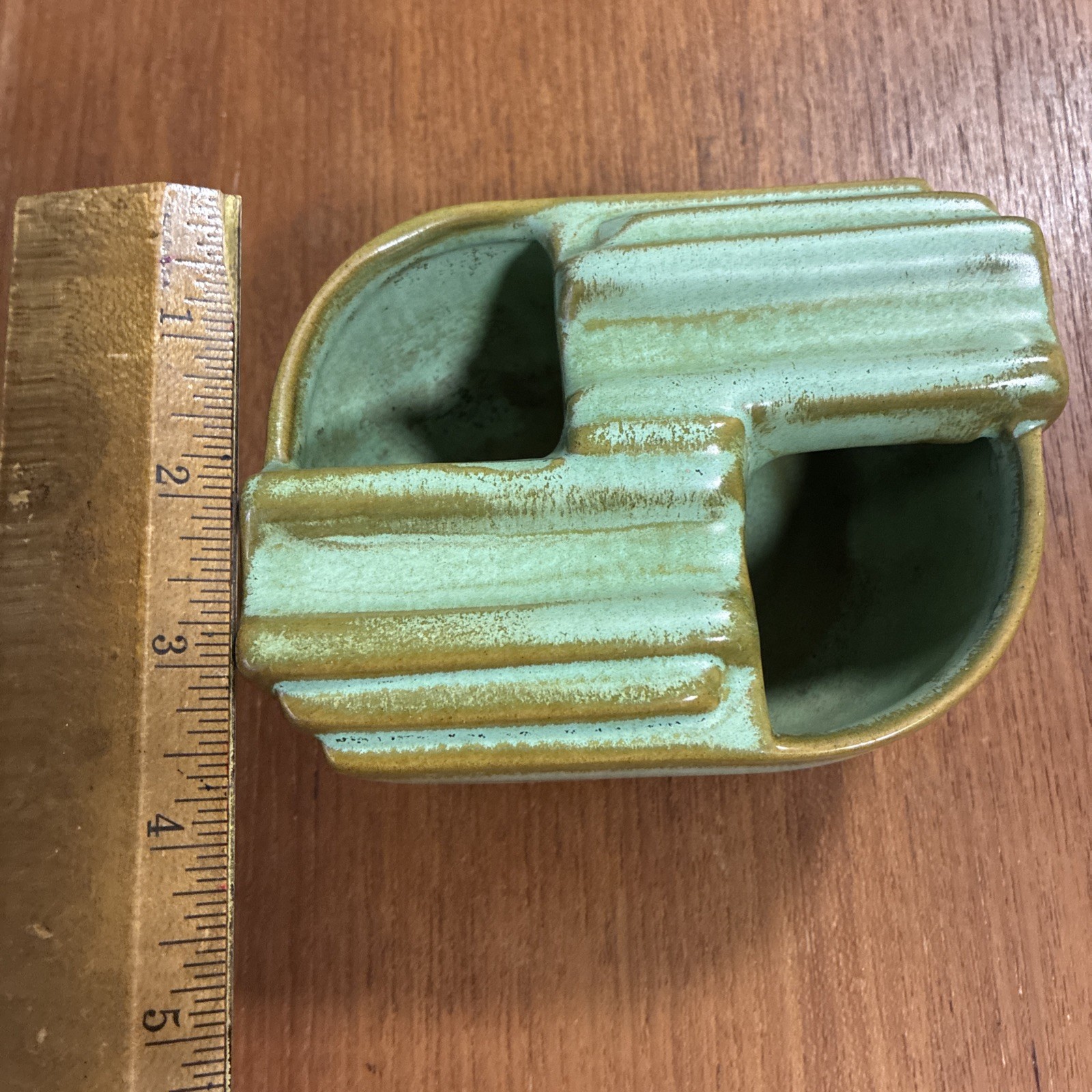 Vintage Frankoma Art Deco Wind Proof Cigar Ashtray #455 Prairie Green
