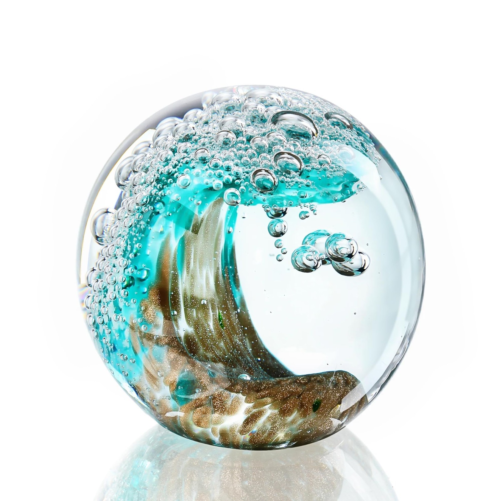 Ocean Wave Glass Ball 2.3″ Blue Crystal Paperweight, Nautical Decor Sphere, Gift