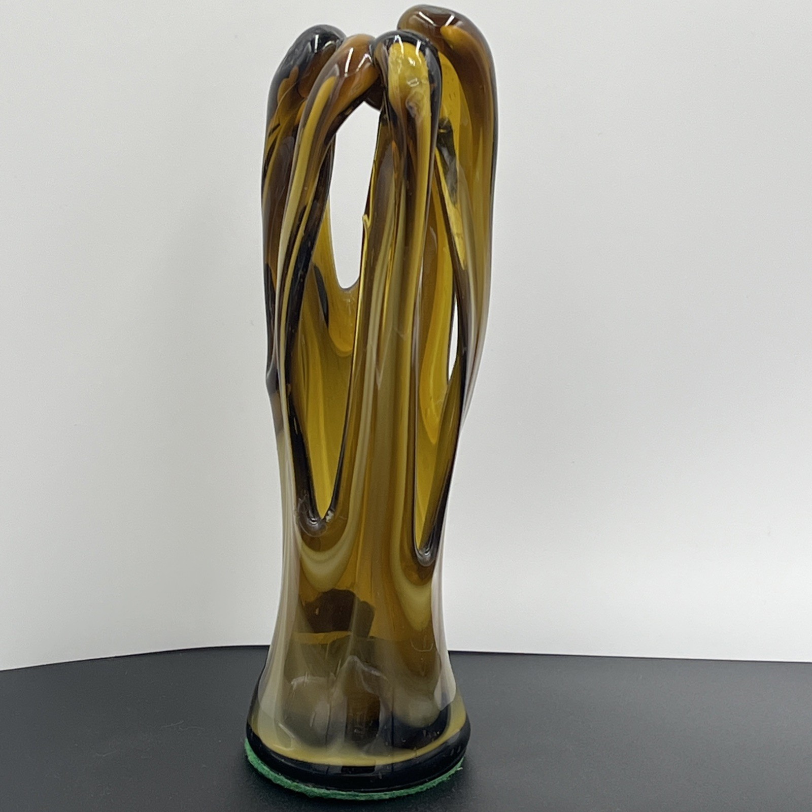 VTG Art Glass Hand Blown Pulled Stretched Free Form Basket Vase 8.25″ MCM