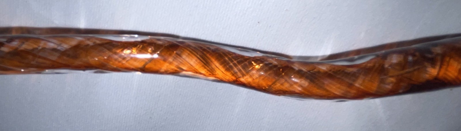Clear Glass Rose Long Stem W/ Rredish Orange Inside 10 1/2 Inches Long