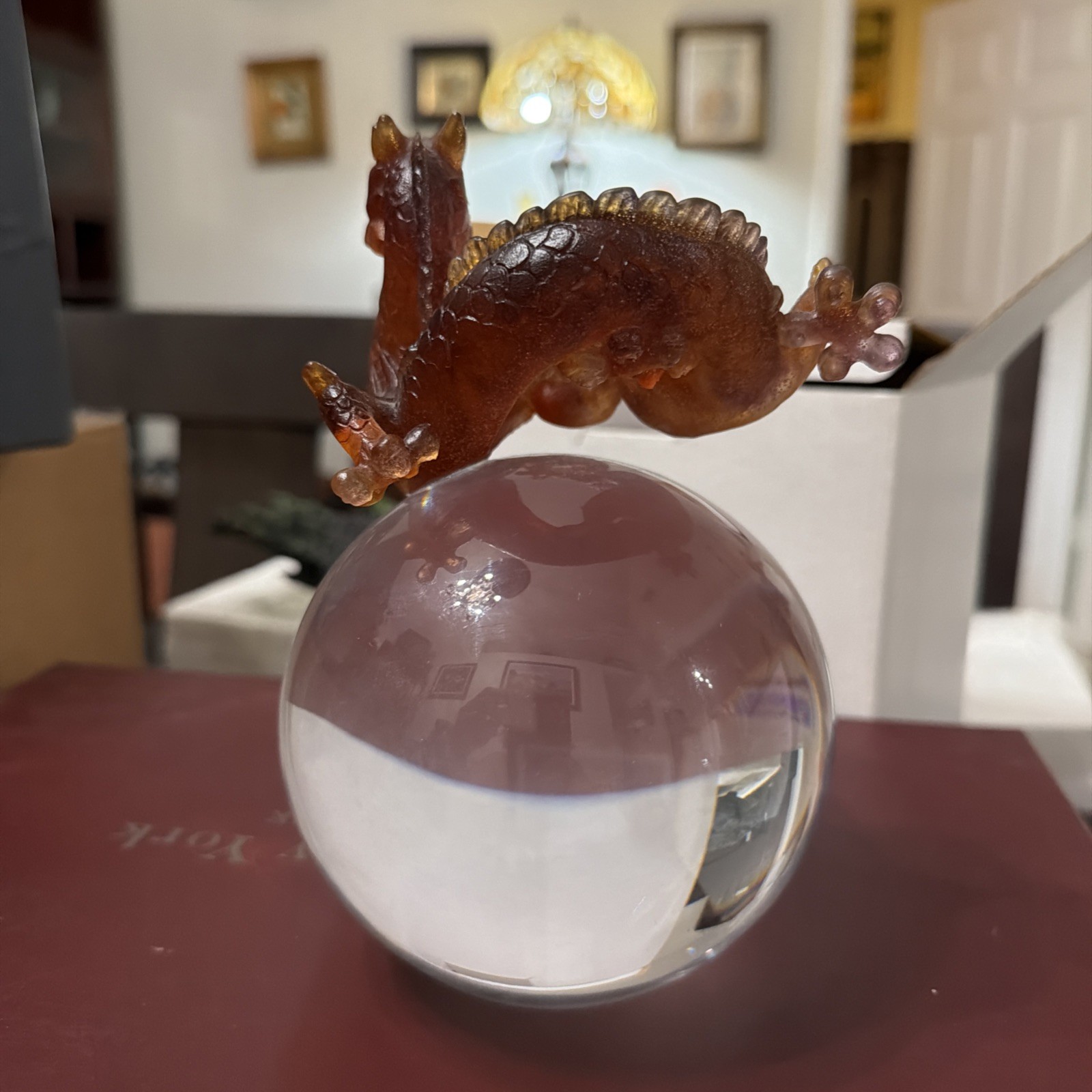 Daum France Pate de Verre Crystal Dragon on Crystal Ball Mint In Box $2900