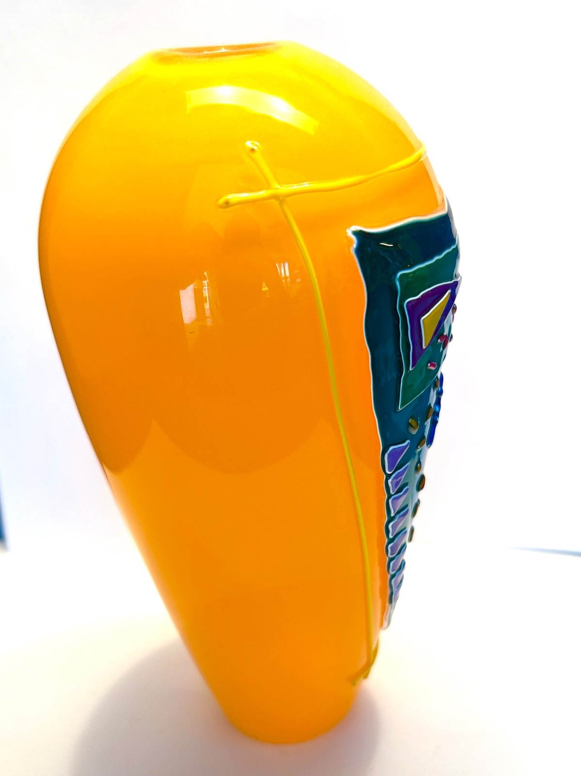 ART GLASS FROM CALIFORNIA VIBRANT ORANGE / MULTICOLORED 7 INCHES TALL