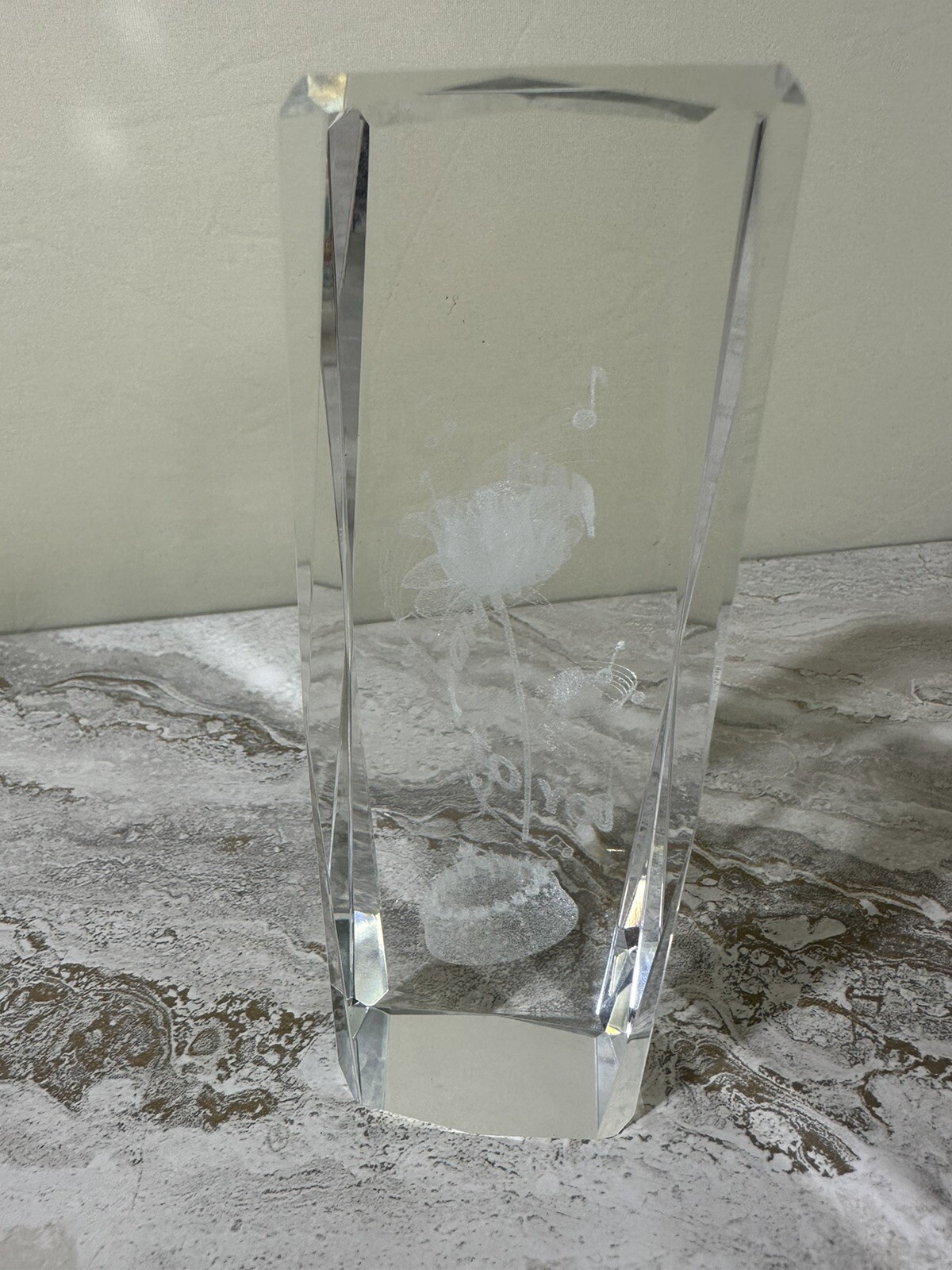 Laser Etched Crystal Clear Glass 3D Cube Paperweight 6 x 2 Happy Birthday Inside