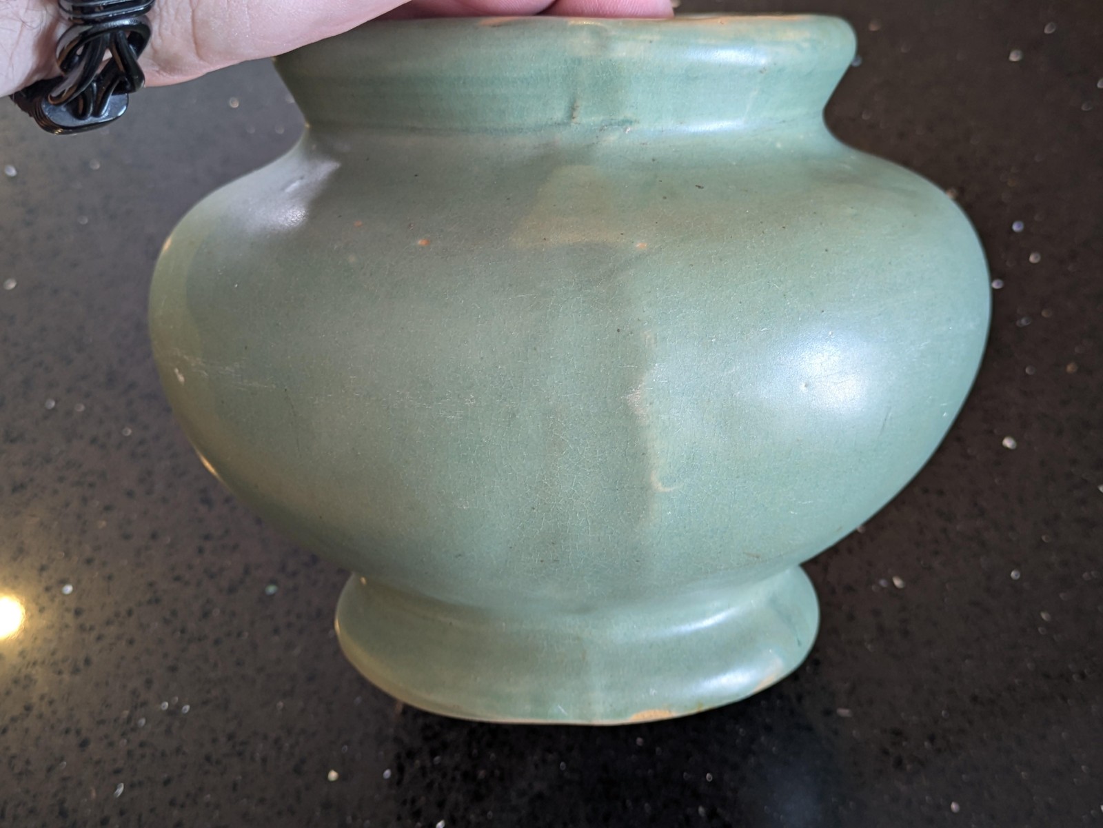 Vintage McCoy Green Art Pottery Vase Footed Round Decorative Tabletop Home Decor
