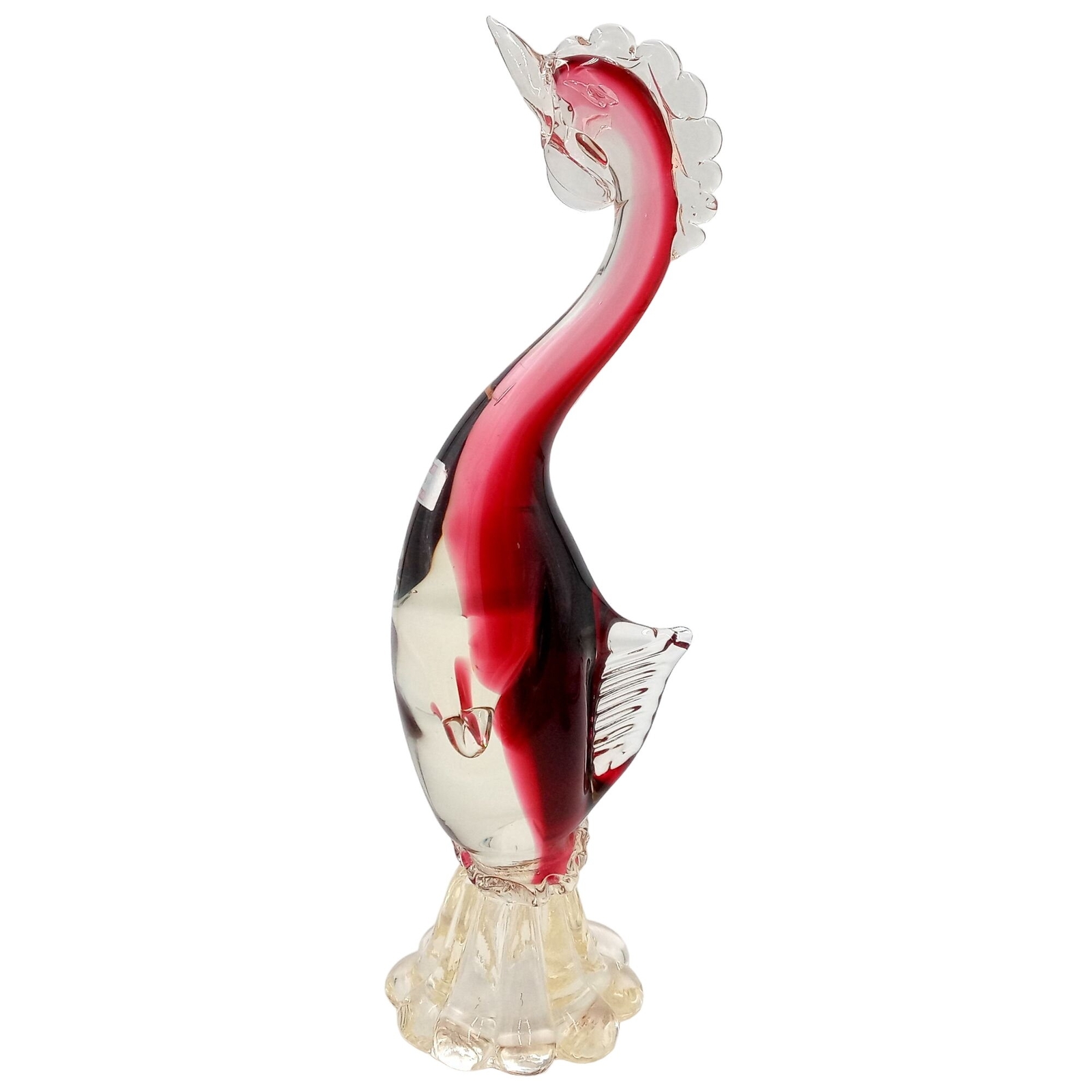 Venetian Glass Rooster Sculpture Cranberry Red Italian Murano Chicken 14 Inch