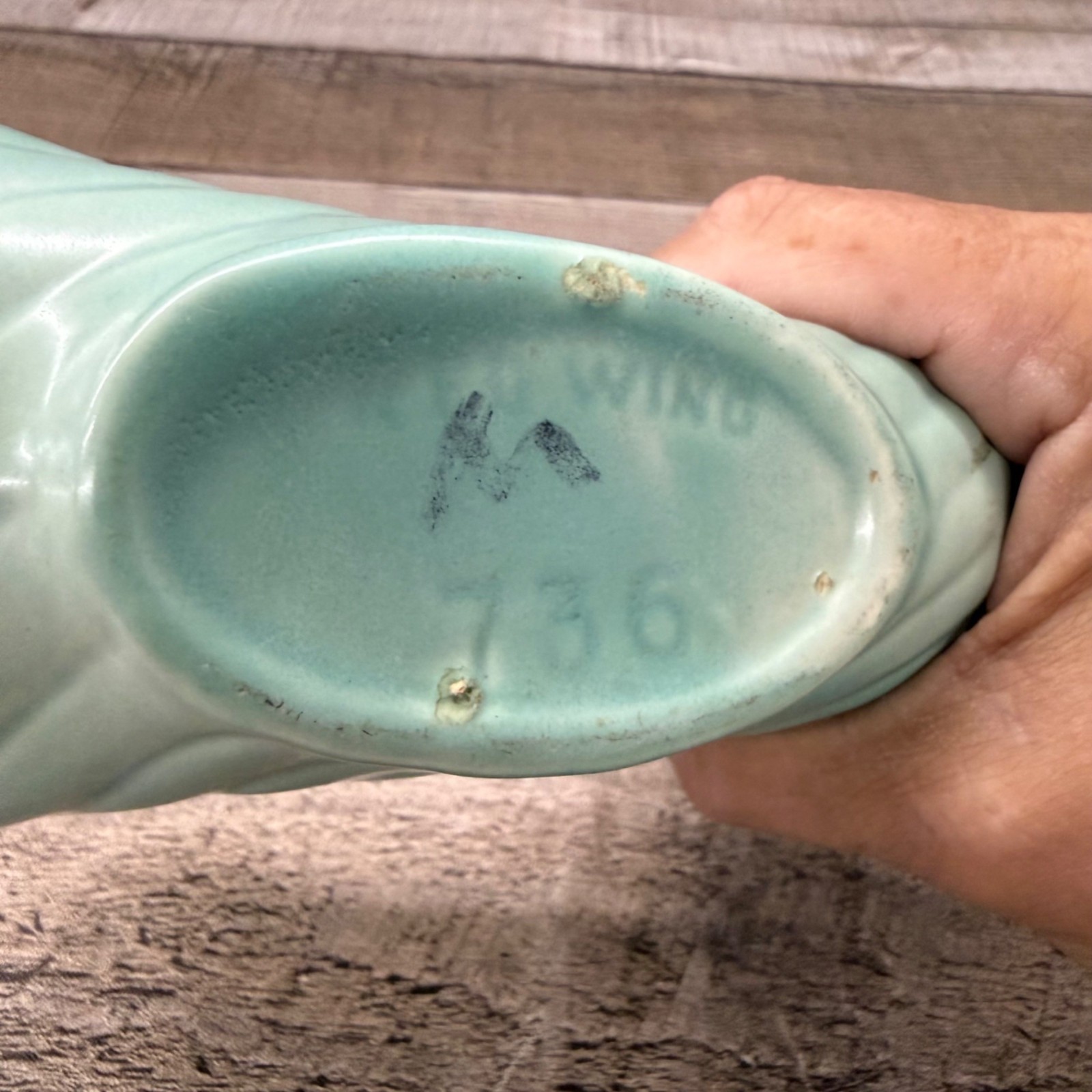Red Wing Pottery Mint Green Cornucopia Vase Planter No. 736 Vintage mint green