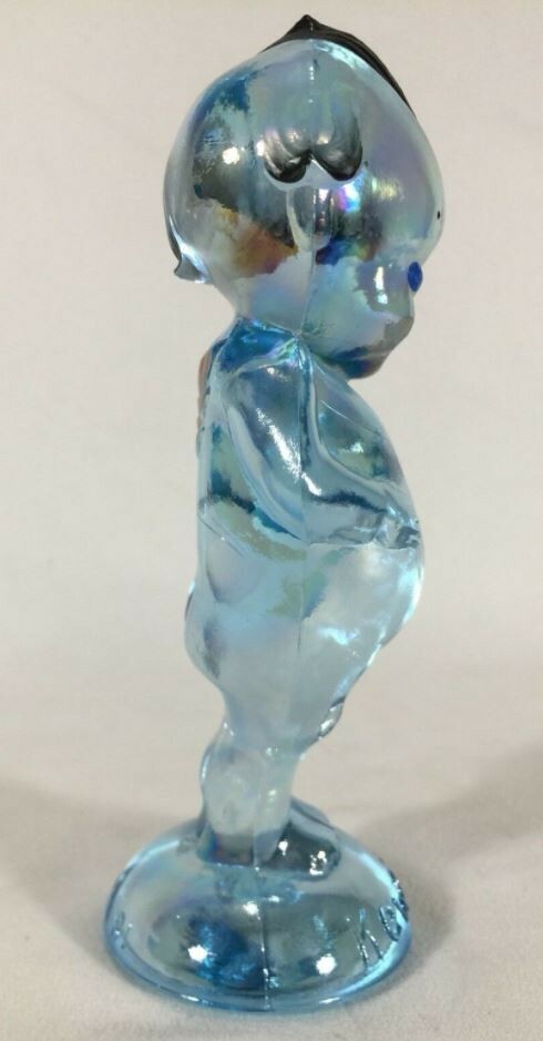 RARE Signed Painted 1981 Blue Iridescent Kewpie Glass Doll EB