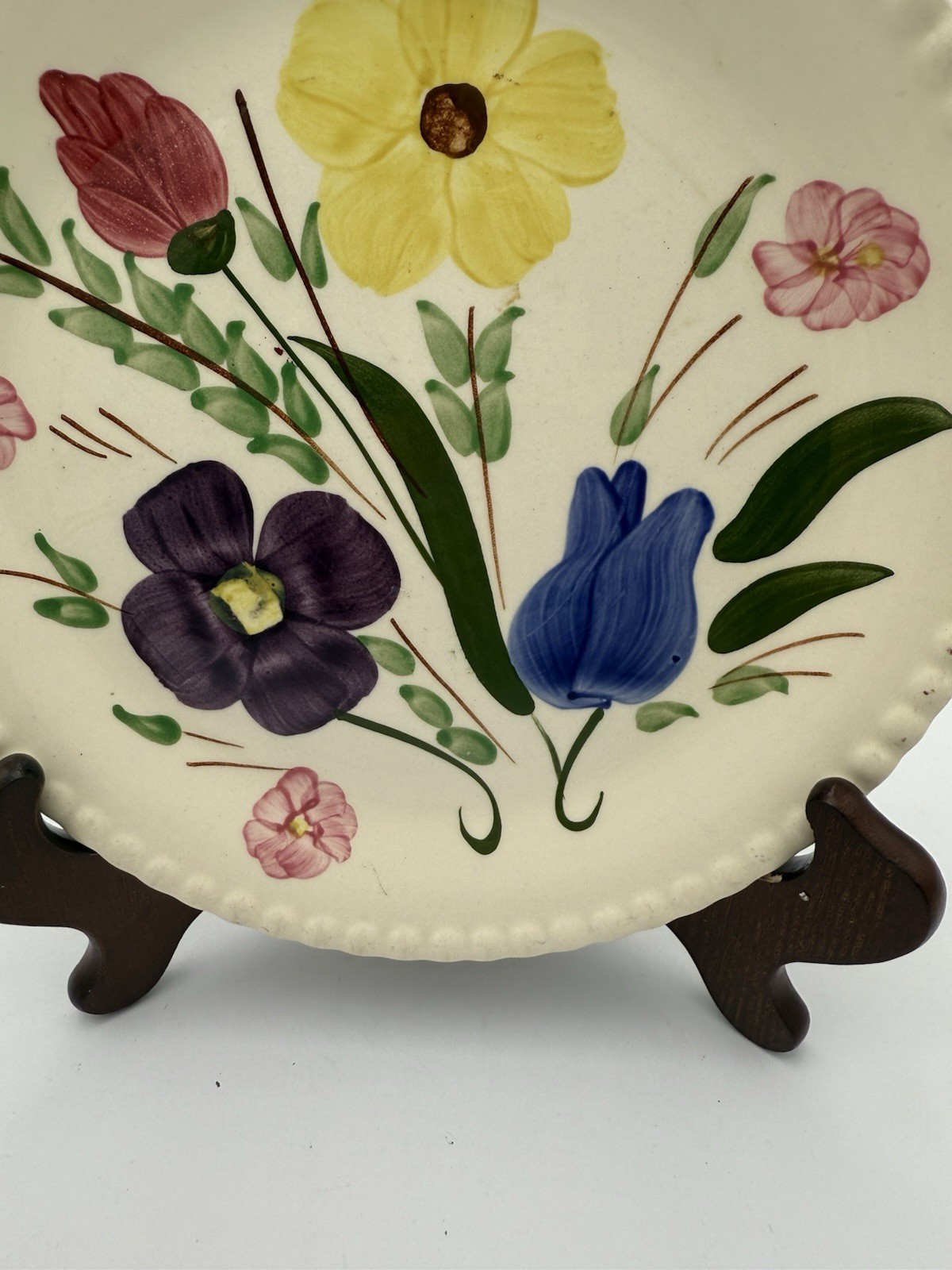 Blue Ridge Southern Potteries Floral Plate Hand Painted Yellow Blue Flowers C92