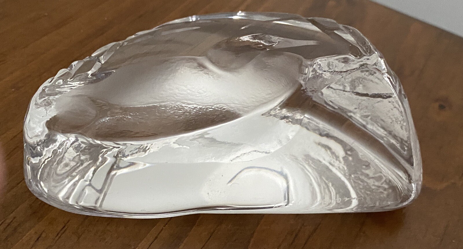 Vintage MATS JONASSON Crystal GLASS Etched DUCK Paperweight SIGNED 2.25in