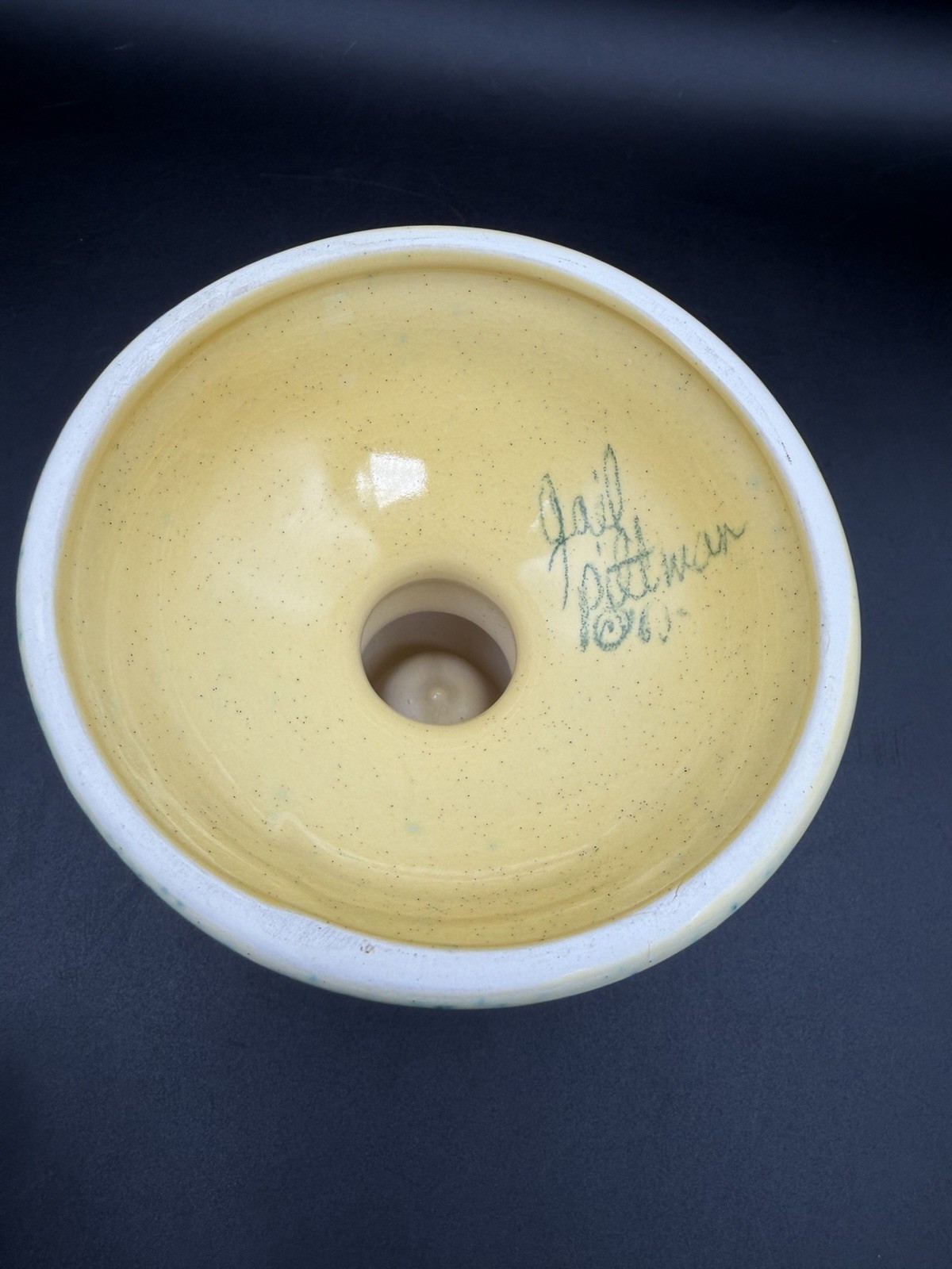 Gail Pittman Ceramic Candle Holder Green Signed Gail Pittman Glossy 5in 1985