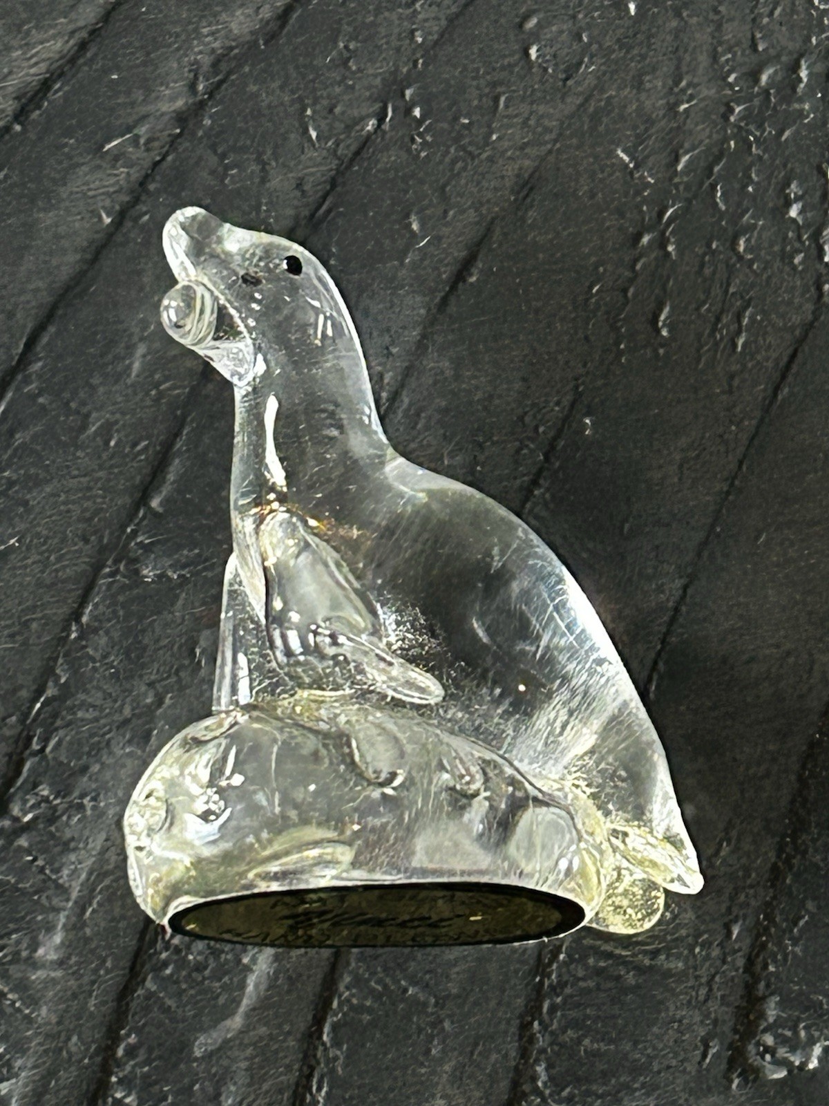 Vinci Seal Figurine Clear Hand Blown Studio Art Glass 1.75 Inch