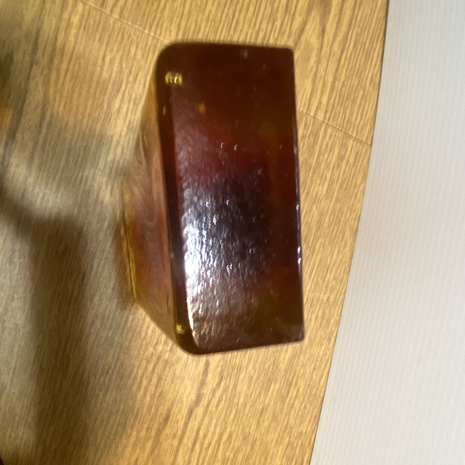 Blenko Amber & Red Rectangular Glass Paperweight Block, Glass Desk Paperweight