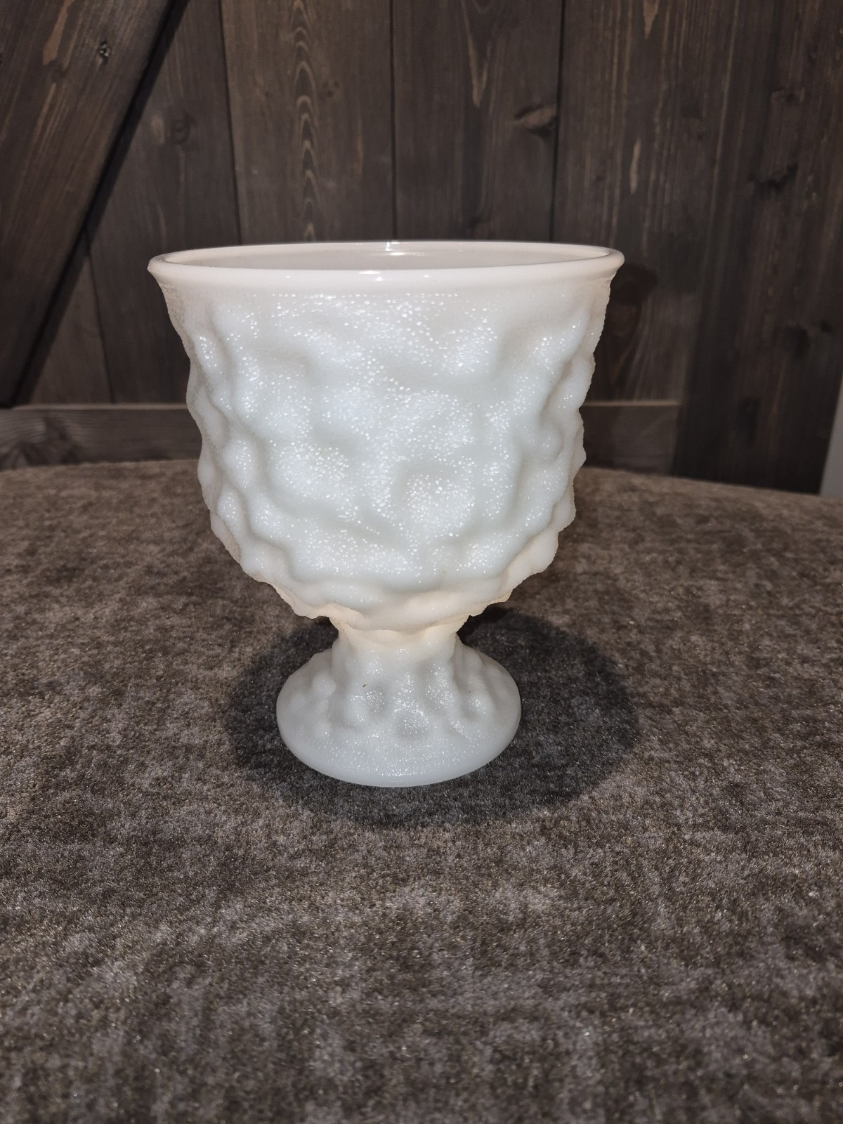 EO Brody Co Milk Glass Crinkled Pedestal Vase/ Planter 6.5″ M3000