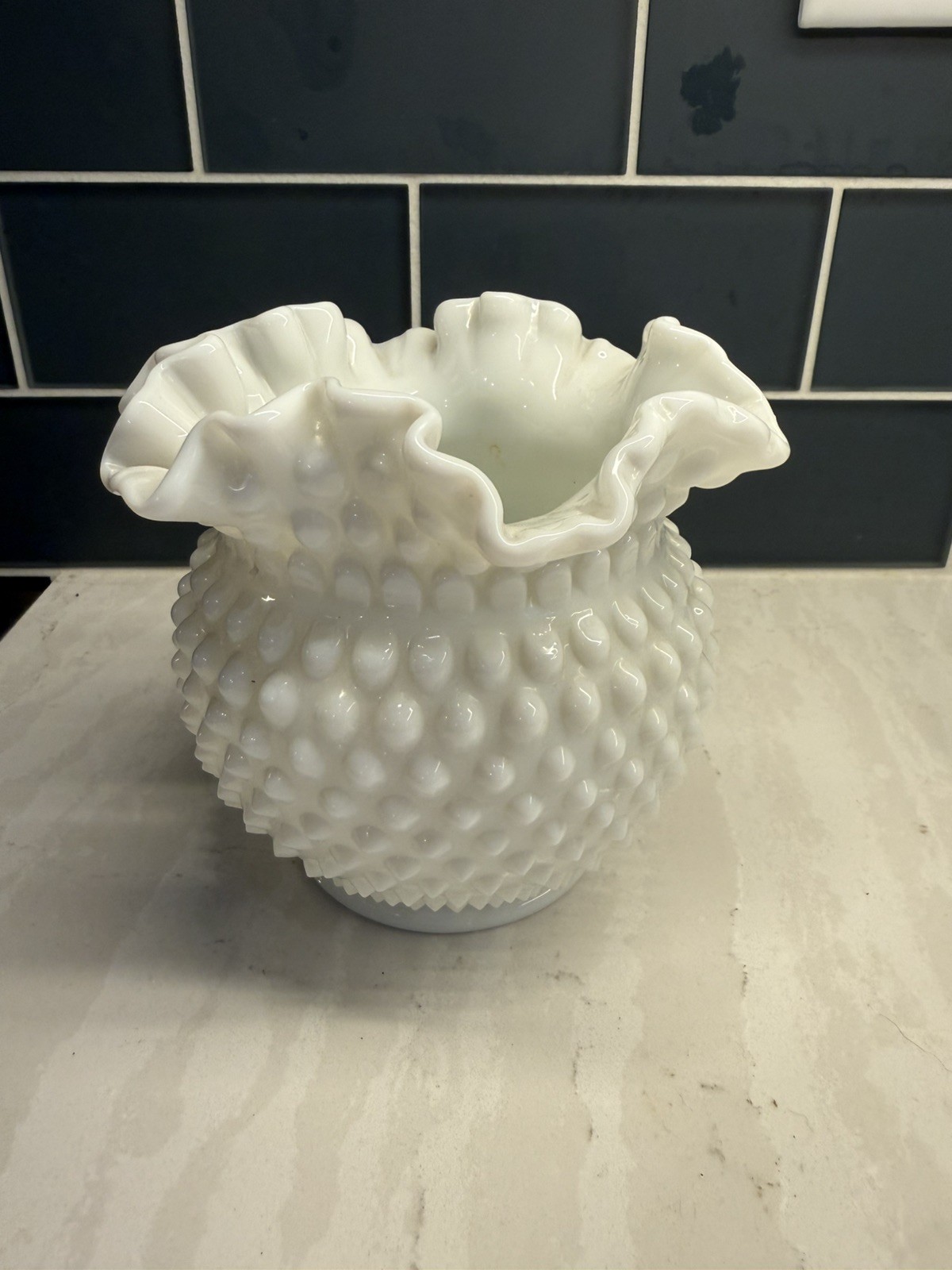 Vintage Fenton White Milk Glass Hobnail 5.5 Inch Rose Bowl Vase