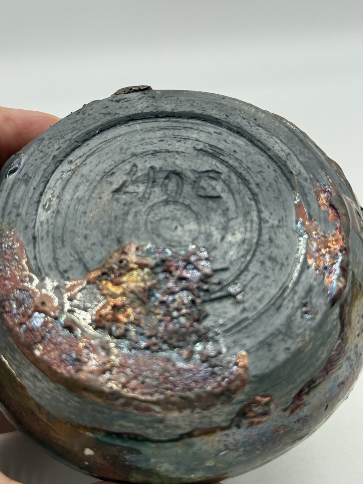 Raku Pottery Green Glaze Iridescent Small 3 3/4″ Vase Hand Thrown Signed