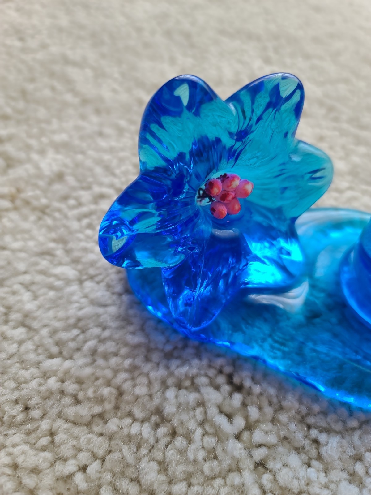 RARE Blue Bird of Happiness with Blue Flowers Inside Pink Signed Leo Ward 1994