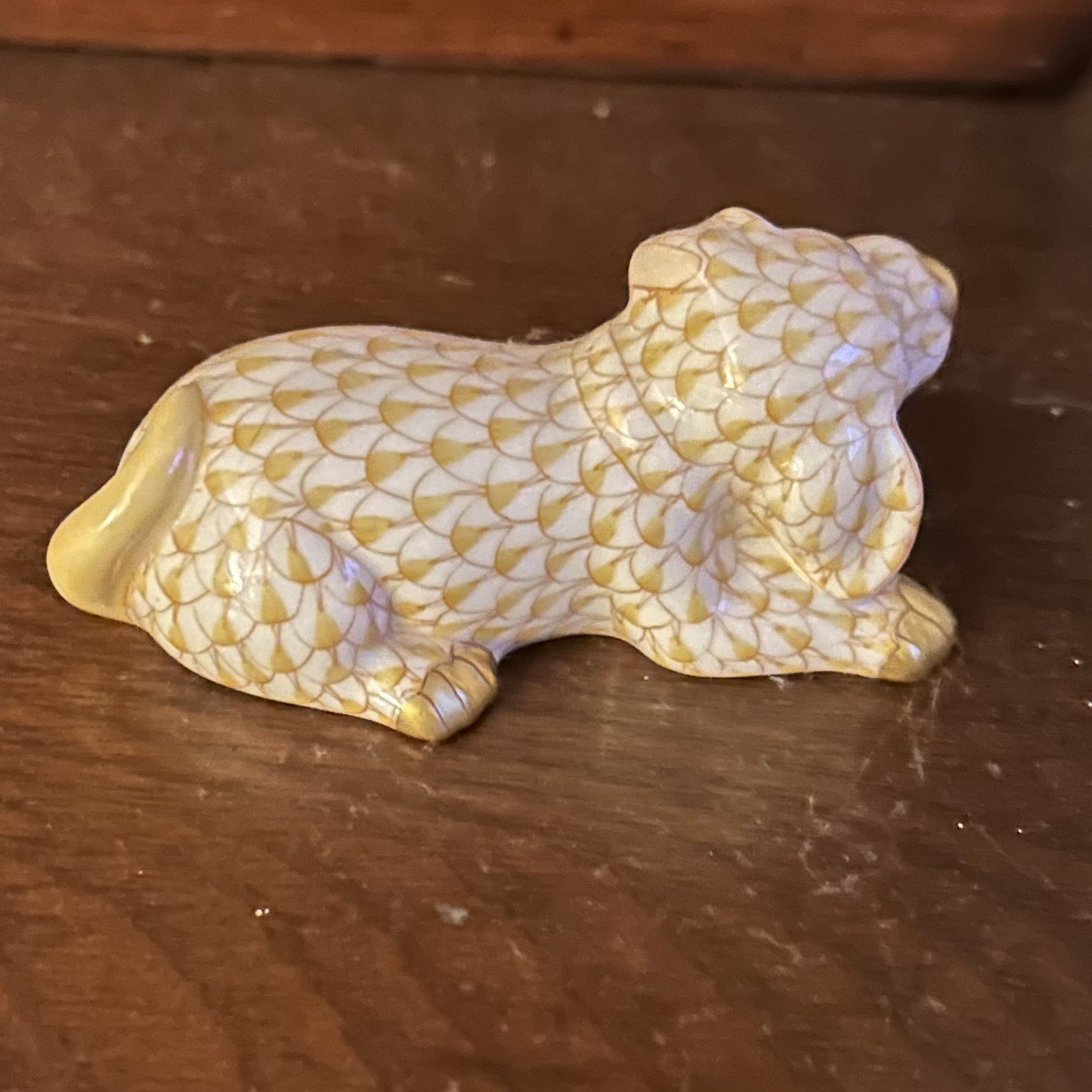 Vintage Herend Dog with Ball Porcelain Figurine Butterscotch Yellow