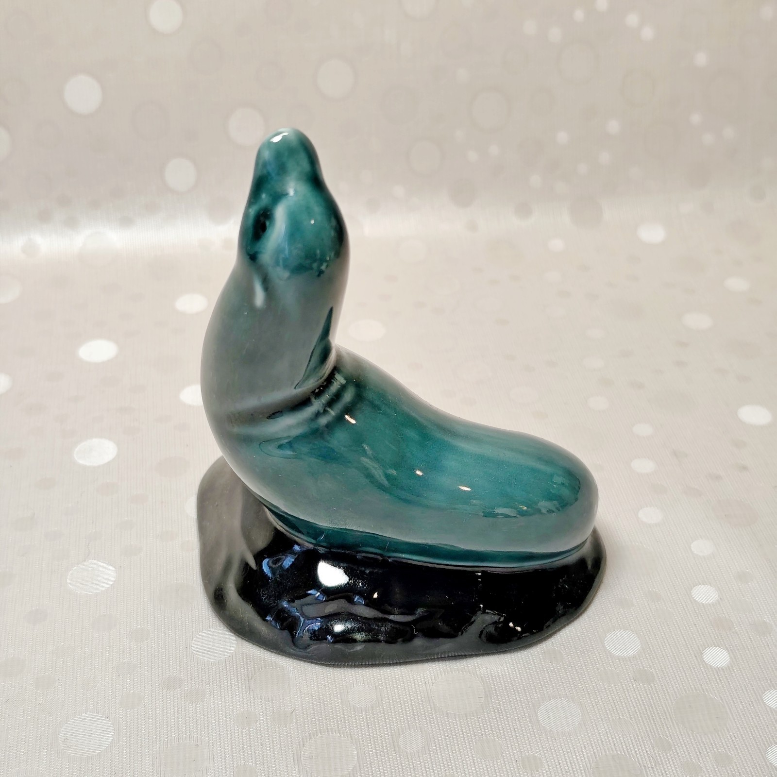 Poole Pottery Seal Figurine, Blue Teal Glaze Sea Lion, Mid Century Modern Art
