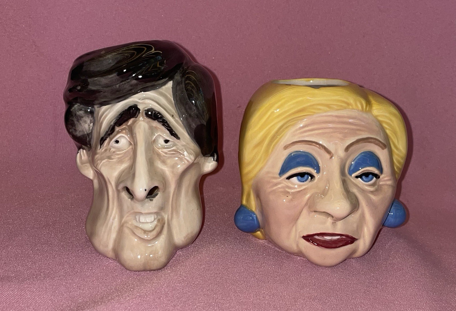 2 Unusual Character Face Pot Planter Kevin Francis Like Hillary Clinton? Regan?