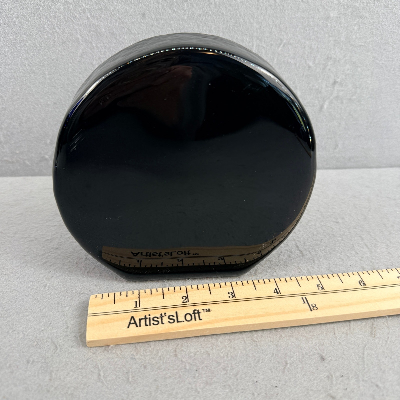 Blenko 2018 Art Glass Disc Bookend Deep Purple/Ebony? Signed