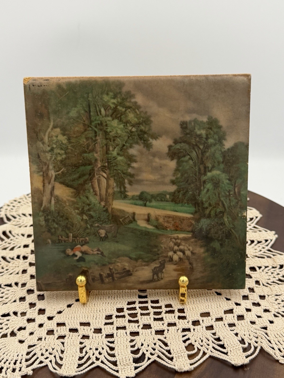 Antique Rookwood Tile with Printed Pastoral Scene