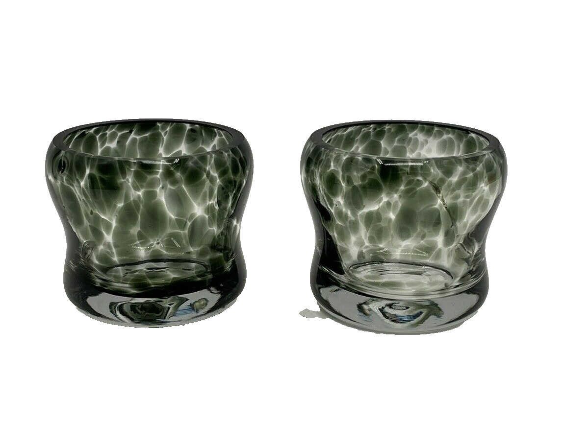 Studio Art Glass Speckled Spotted Gray Clear Glass Tealight Votive Candle Holder