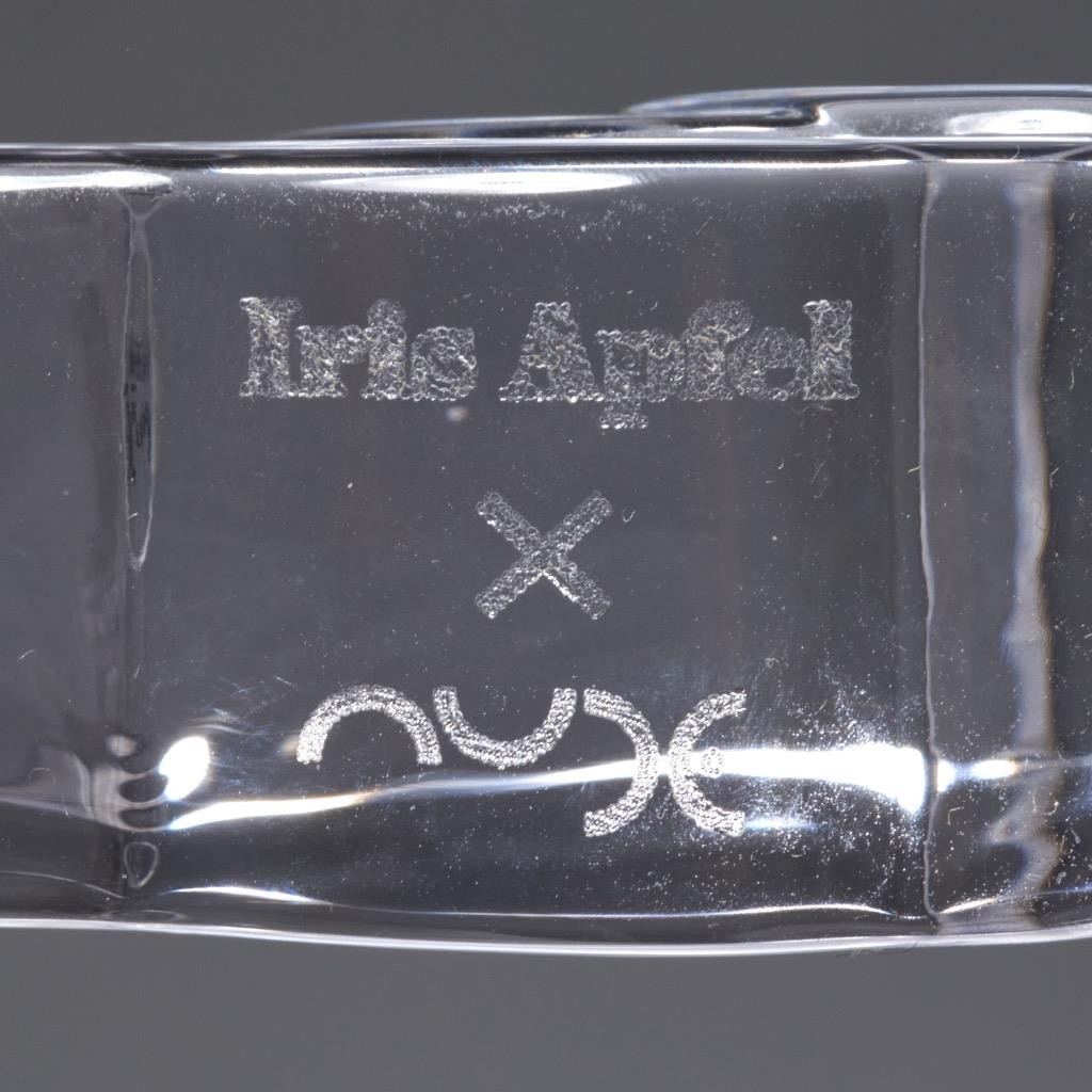 Nude Glass Clear Crystal Iris Apfel Visage Block Paperweight in Original Box