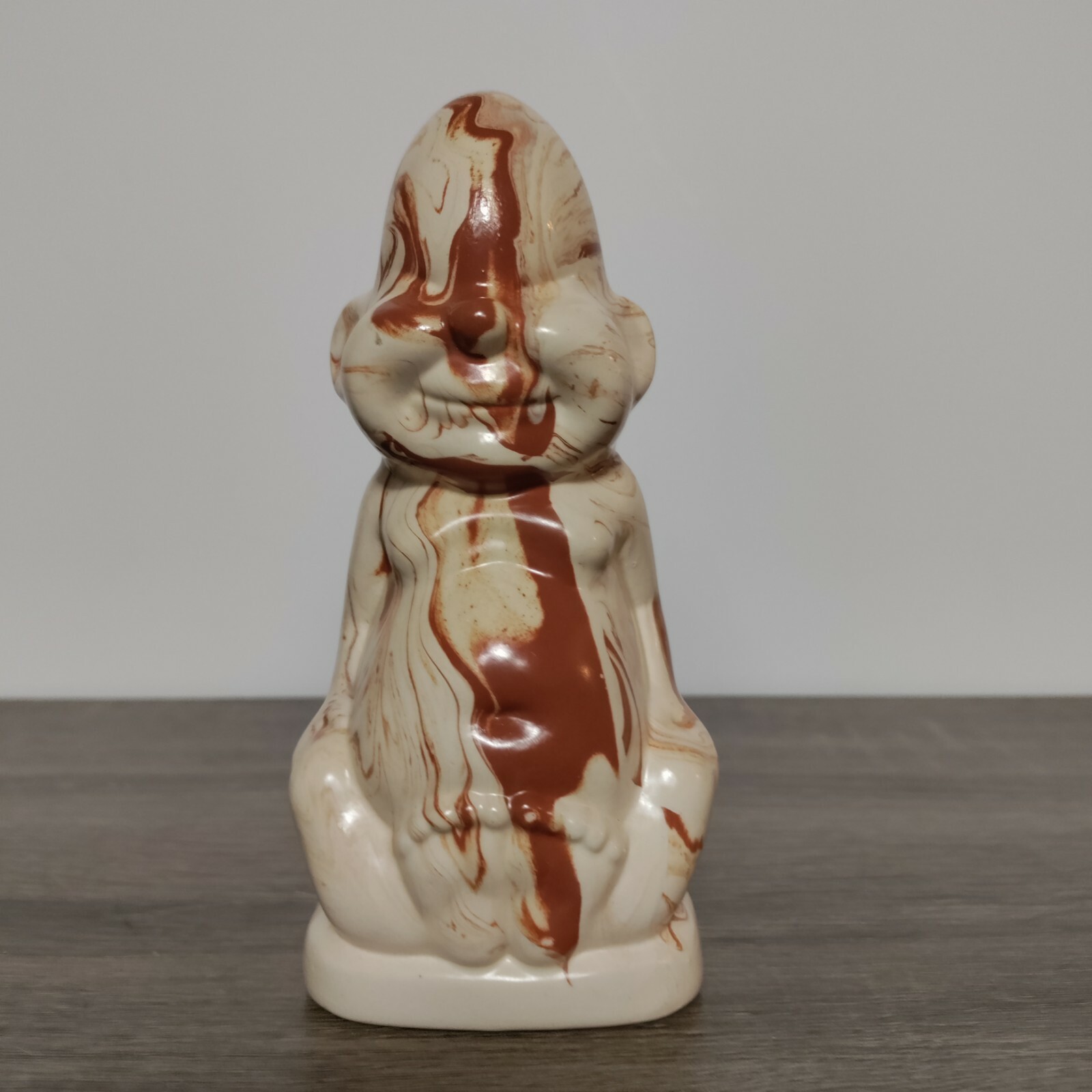 Rare Vintage 1977 Figurine 6″ Brown Swirl Pottery Buddha