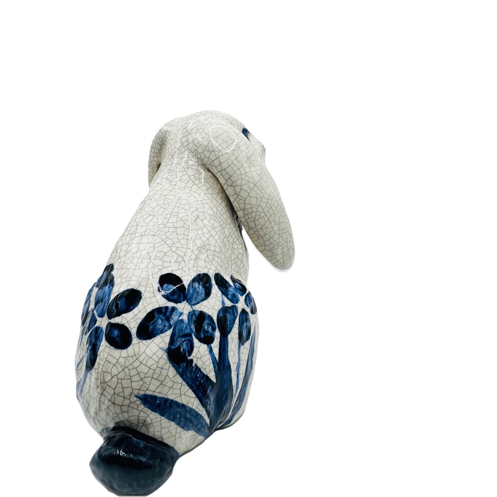 Dedham Potting Shed Large Bunny Rabbit Figurine Pottery Blue White Crackle 5.25″