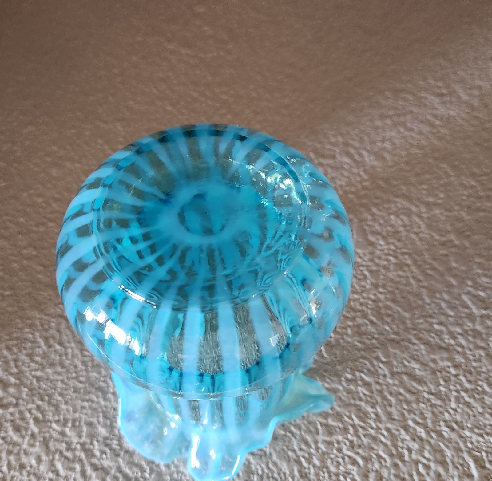 Antique NORTHWOOD Blue Opalescent Striped Ruffled Edge Celery Vase**Beautiful**