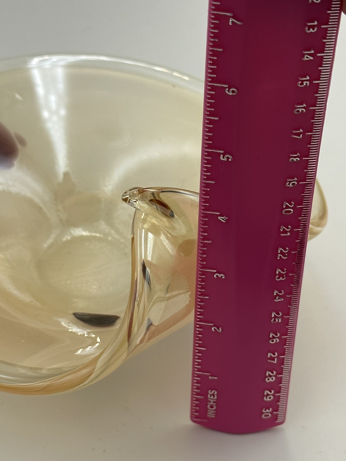 Gold Iridescent Folded Rim Italian Hand Blown Art Glass Console Bowl