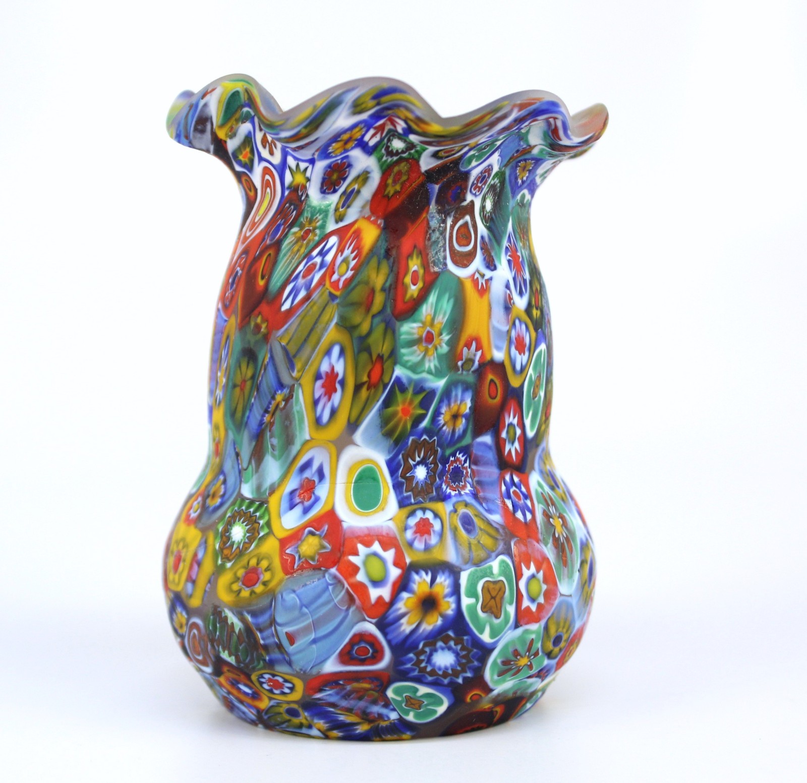 Vintage KB Mirano Glass Italy Millefiori Bud Vase 3.5″, REPAIRED