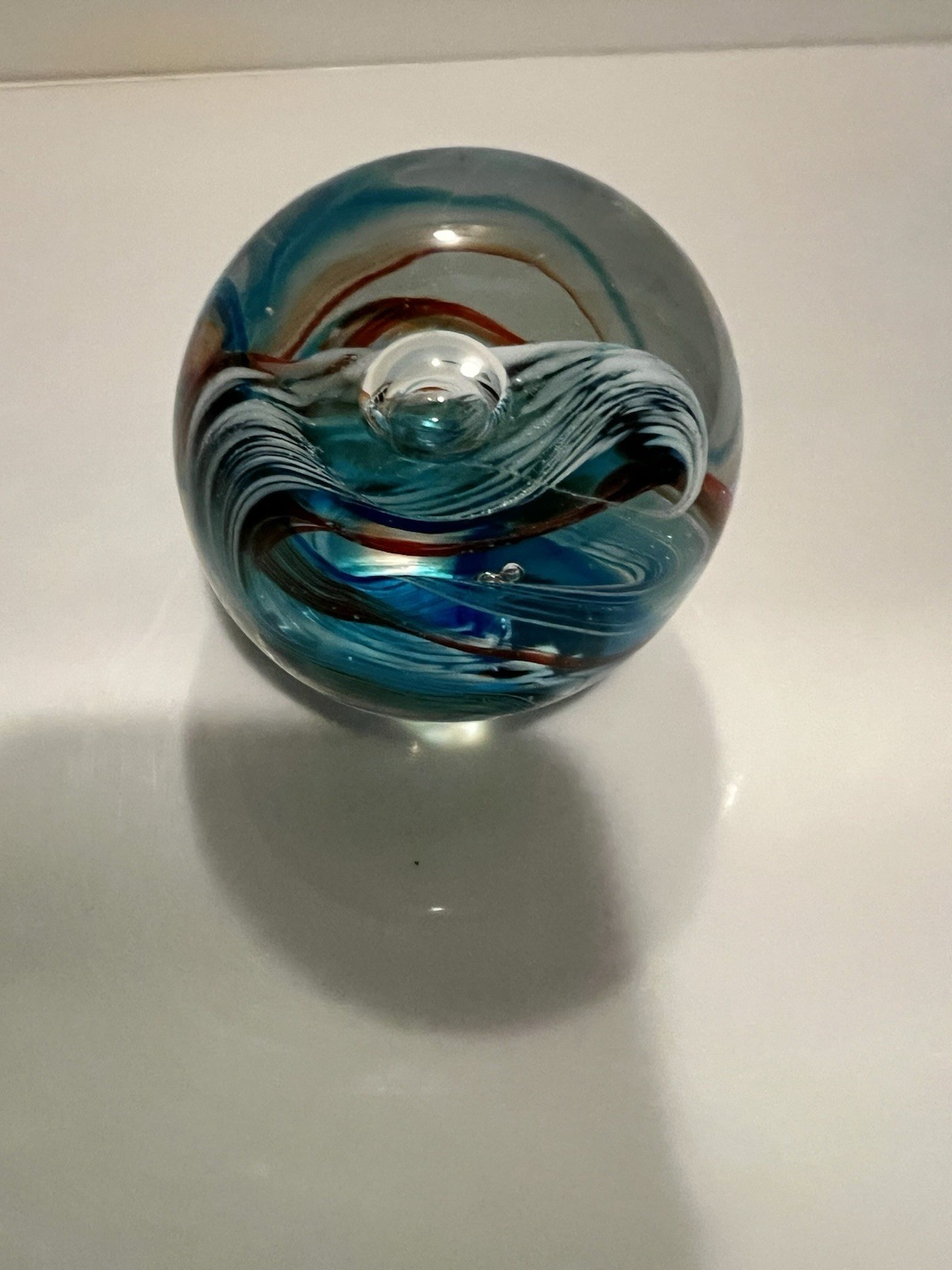 Vintage Glass Paperweight, Controlled Bubble Riding The Wave, Unique.