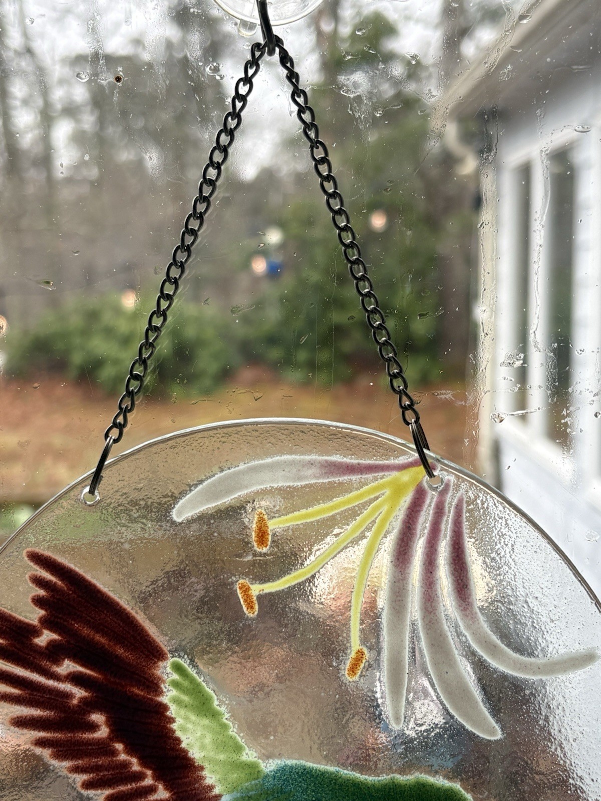 Wm.McGrath HUMMINGBIRDS FEEDING Fused Art Decorative Glass Window Hanging Decor