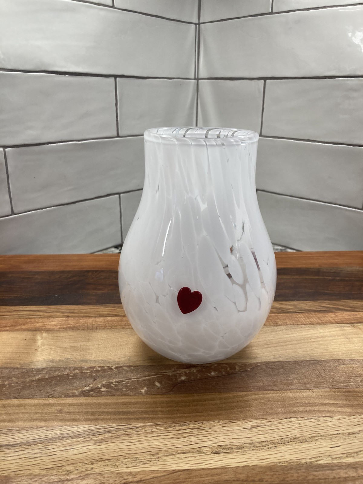 Anthropologie White Confetti Icon Glass Vase w/Red Hearts