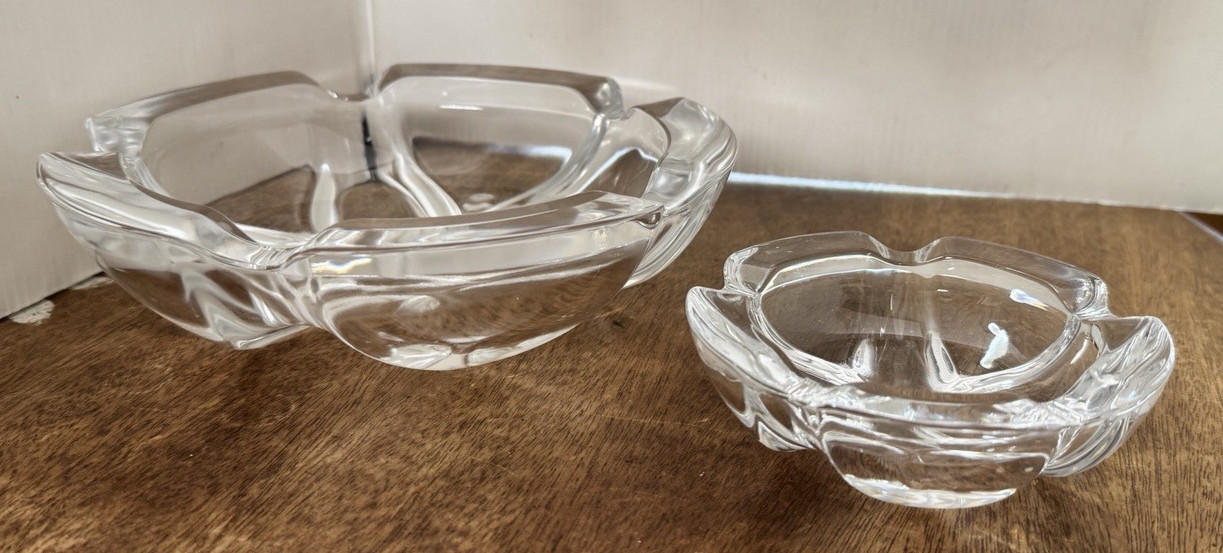 2 Cristal D’Arques Crystal Cigar Ashtray large 8” & small 4 1/4” matching heavy