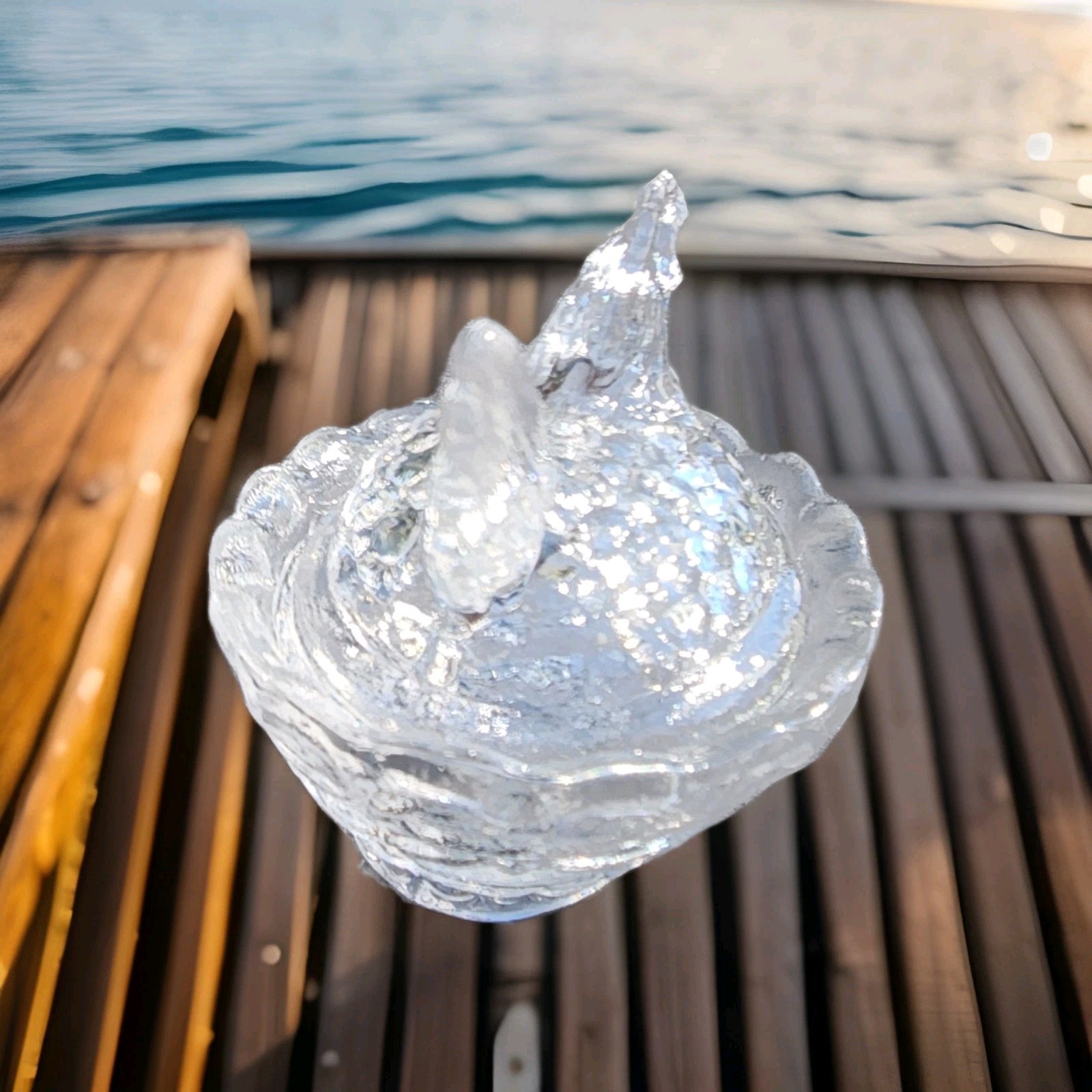 Crystal Clear Hen Chick Salt Seller Trinket Covered Basket Nest Mark R