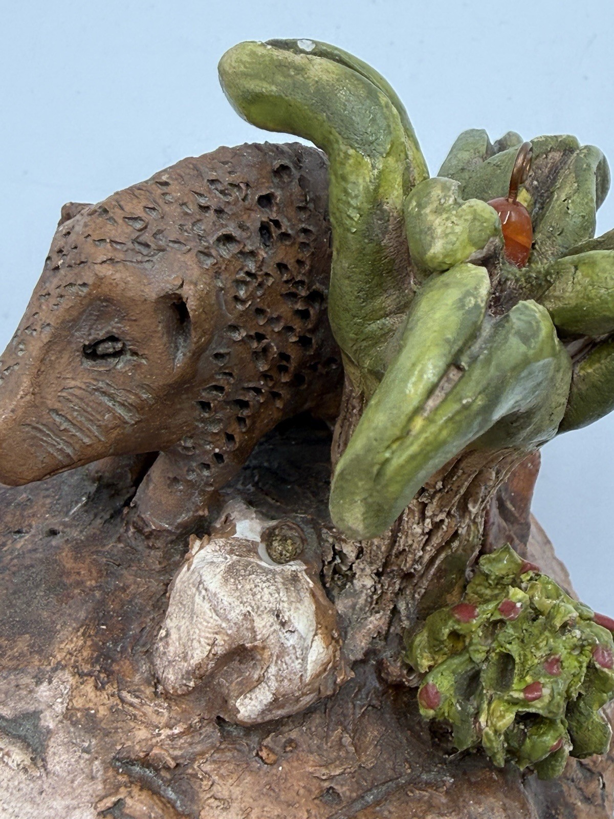 Art Pottery Unique Handmade Boar Tree On Rock Trinket Box Figurine